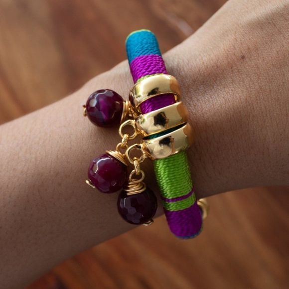 Handmade colorful bracelet gold plated adjustable new purple crystal beads - Picture 3 of 3